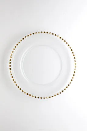 12.5" Clear Glass w/bead Charger Plate (Gold Bead) - BEA3