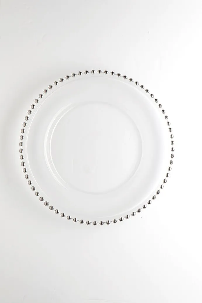 12.5" Clear Glass w/bead Charger Plate (Gold Bead) - BEA3