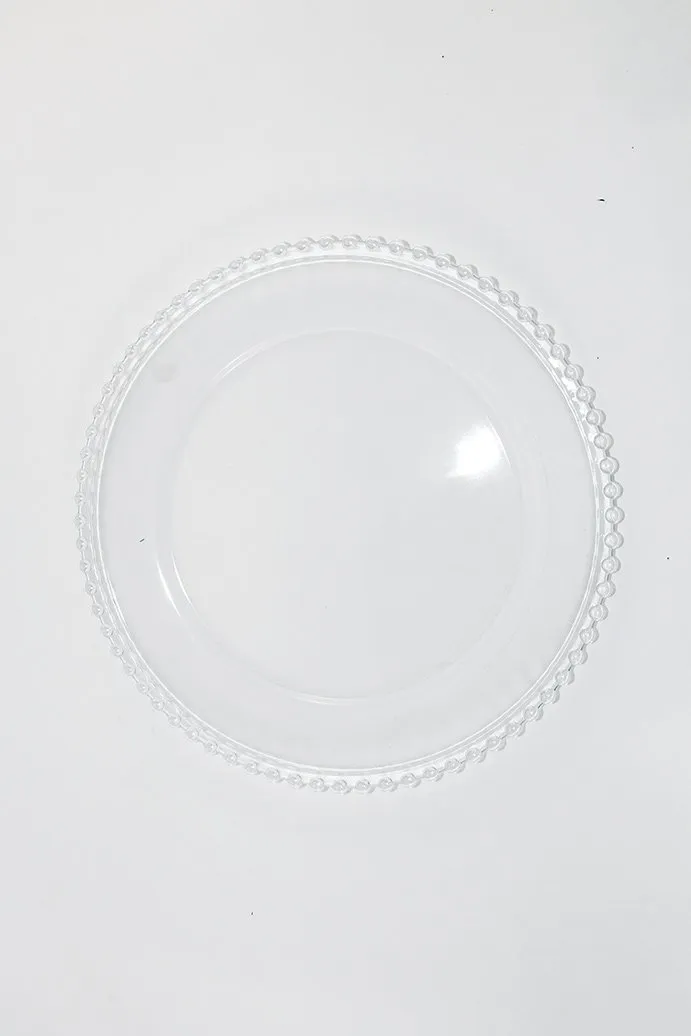 12.5" Clear Glass w/bead Charger Plate (Gold Bead) - BEA3