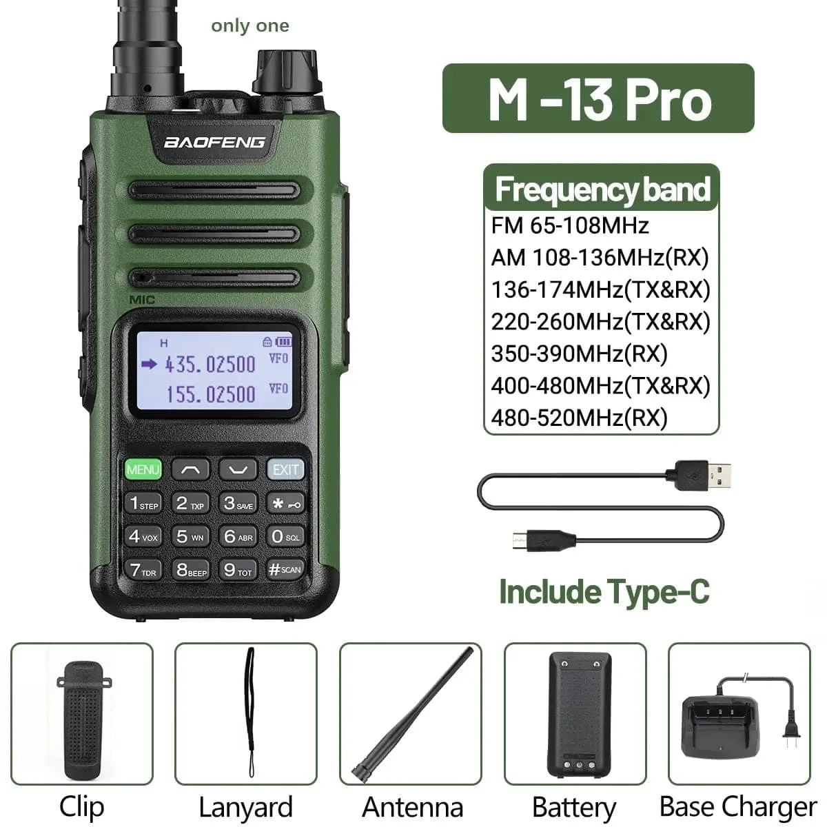 1/2PCS Baofeng M-13 Pro Air Band Walkie Talkie 10W Wireless Copy Frequency Long Range Type-C NOAA AM UV-5R K5 Ham Two Way Radio