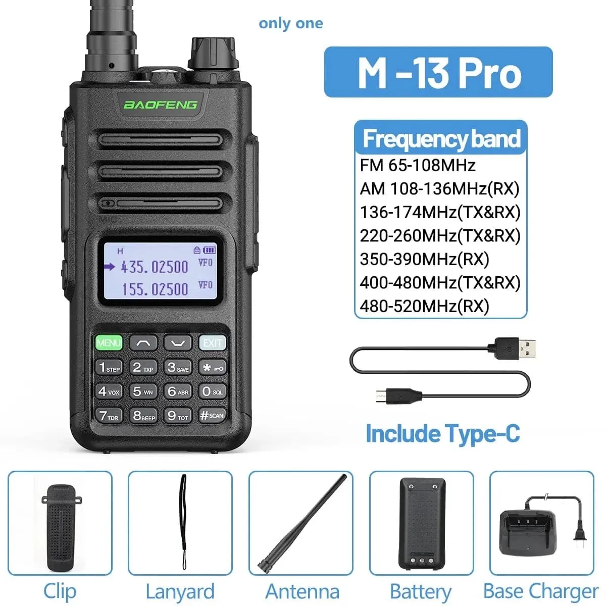 1/2PCS Baofeng M-13 Pro Air Band Walkie Talkie 10W Wireless Copy Frequency Long Range Type-C NOAA AM UV-5R K5 Ham Two Way Radio