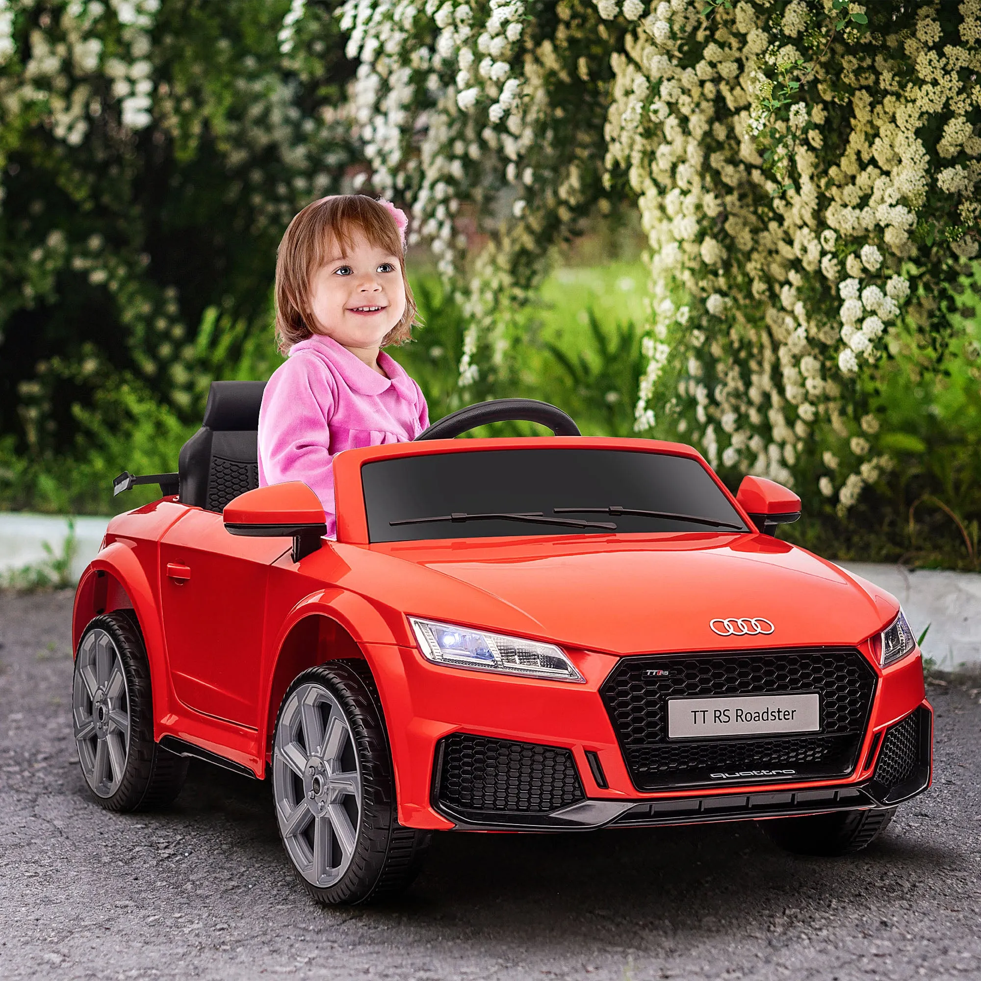 12V Battery Licensed Audi TT RS Ride-On Car w/ Remote, Headlight - Red