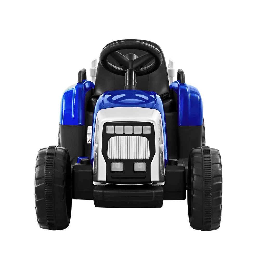 12V Electric Ride On Car Tractor with Trailer, Blue - Rigo