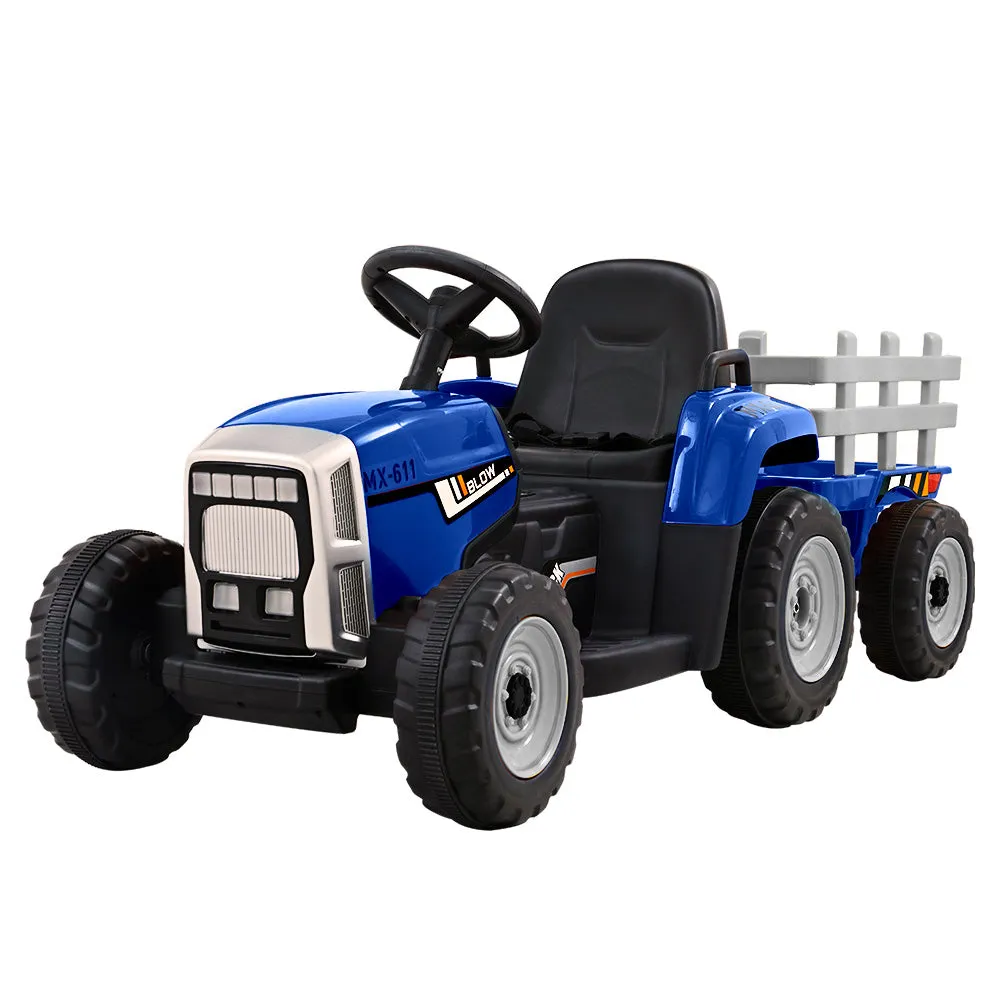 12V Electric Ride On Car Tractor with Trailer, Blue - Rigo