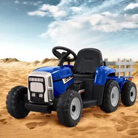 12V Electric Ride On Car Tractor with Trailer, Blue - Rigo