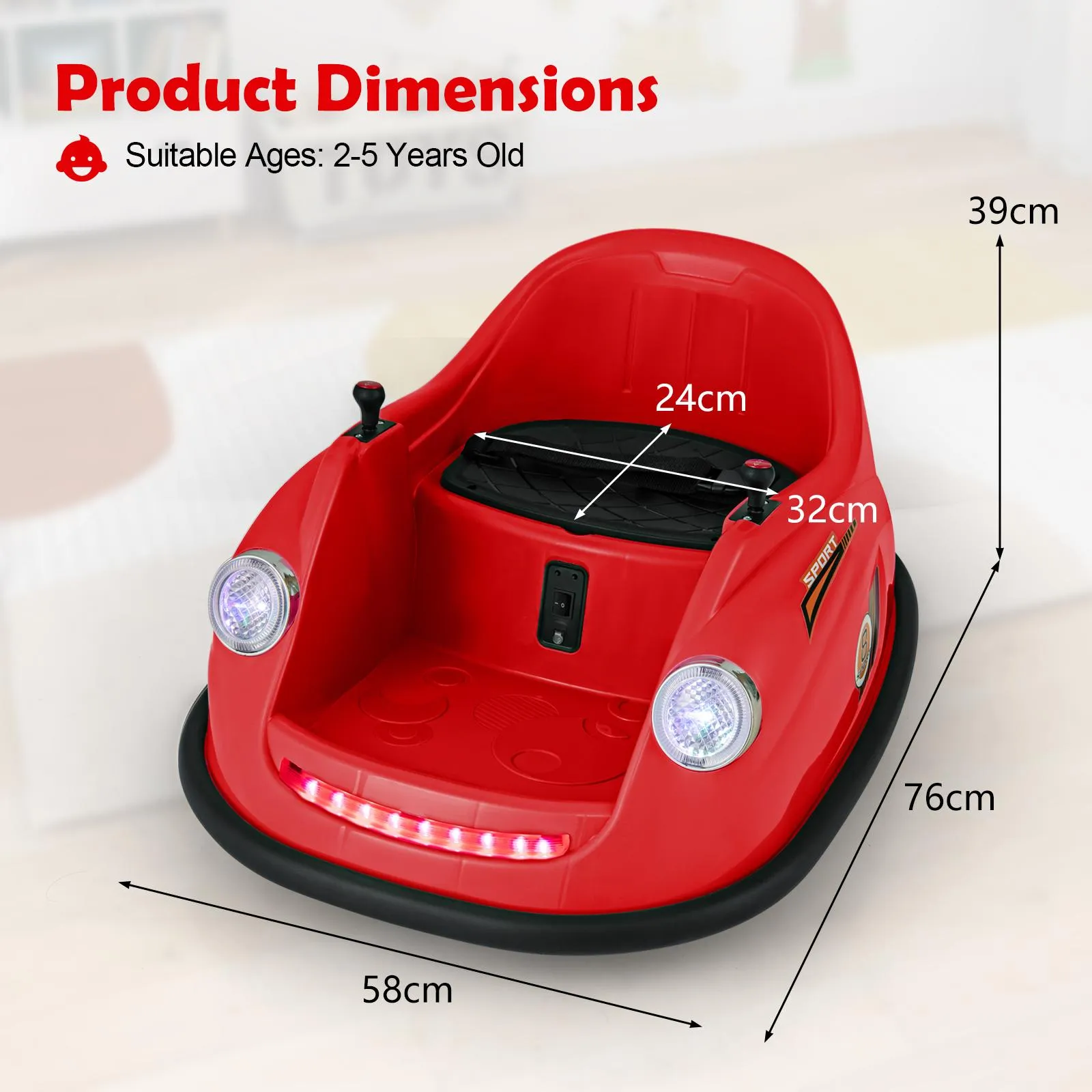 12V Kids Ride on Bumper Car with Remote Control and Music-Red