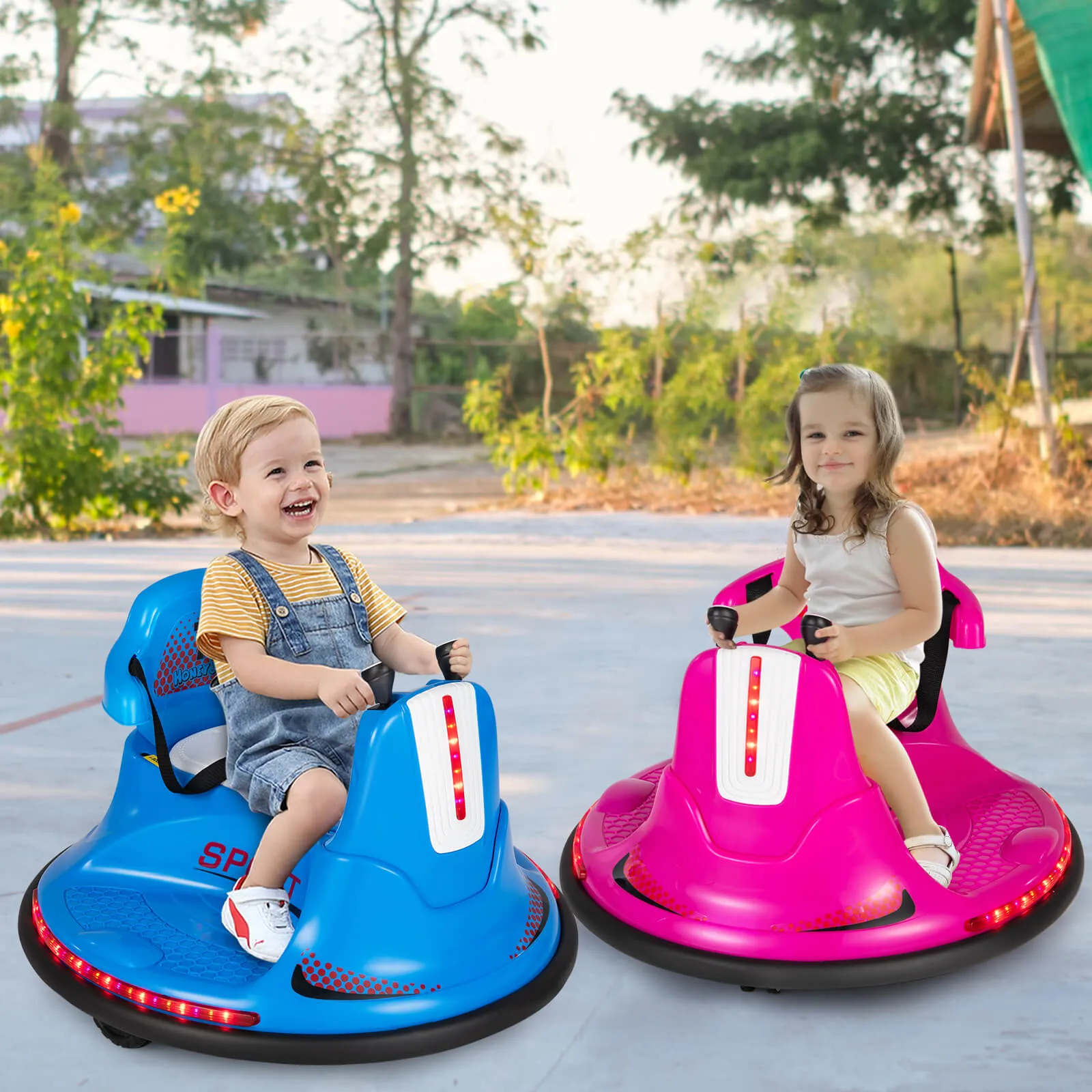 12V Kids Ride On Electric Bumper Car with Dual Joysticks and Remote Control-Pink