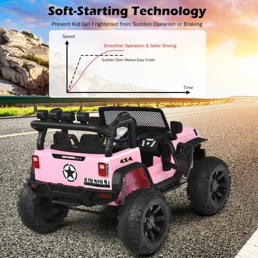 12V Kids Ride On Truck RC Motorized Car with Spring Suspension and MP3 -Pink