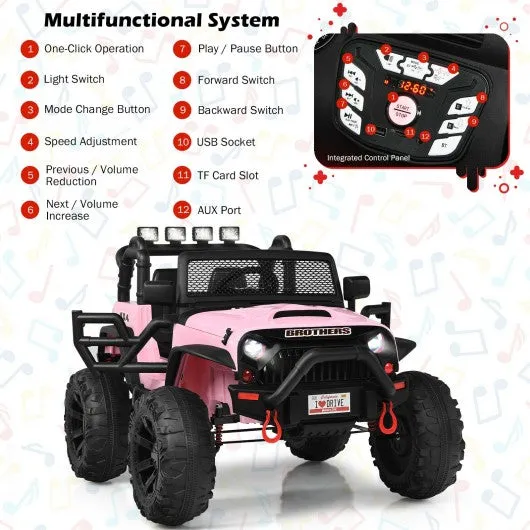 12V Kids Ride On Truck RC Motorized Car with Spring Suspension and MP3 -Pink