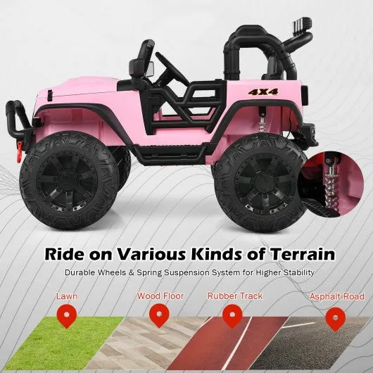 12V Kids Ride On Truck RC Motorized Car with Spring Suspension and MP3 -Pink