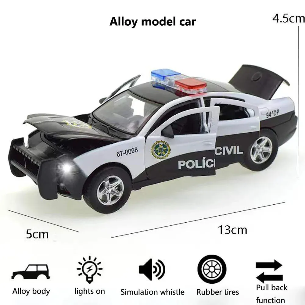 1:32 Diecast Dodge Charger Police Car with Lights, Sounds & Opening Doors