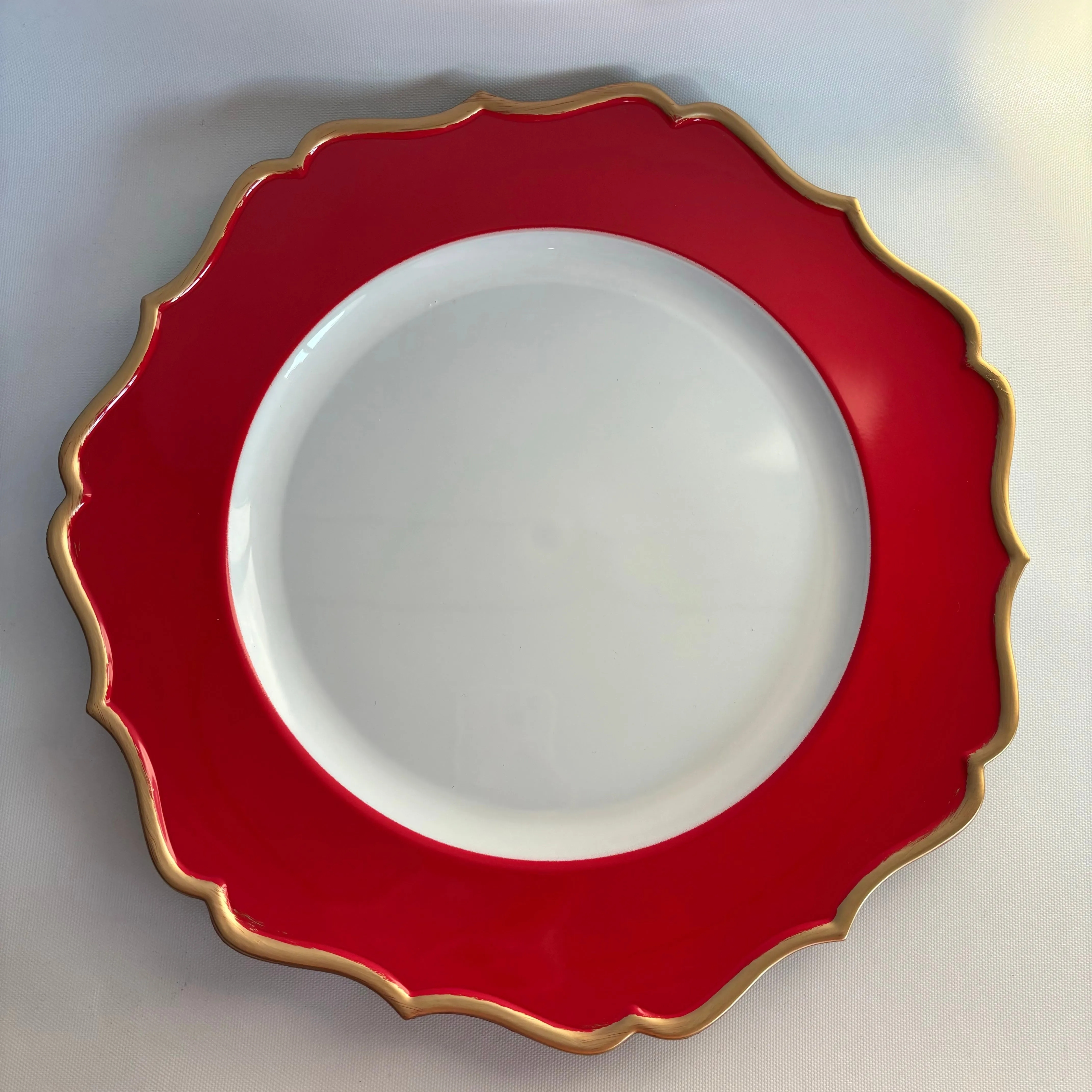 13" Acrylic flower Charger Plate-Orange Red/gld