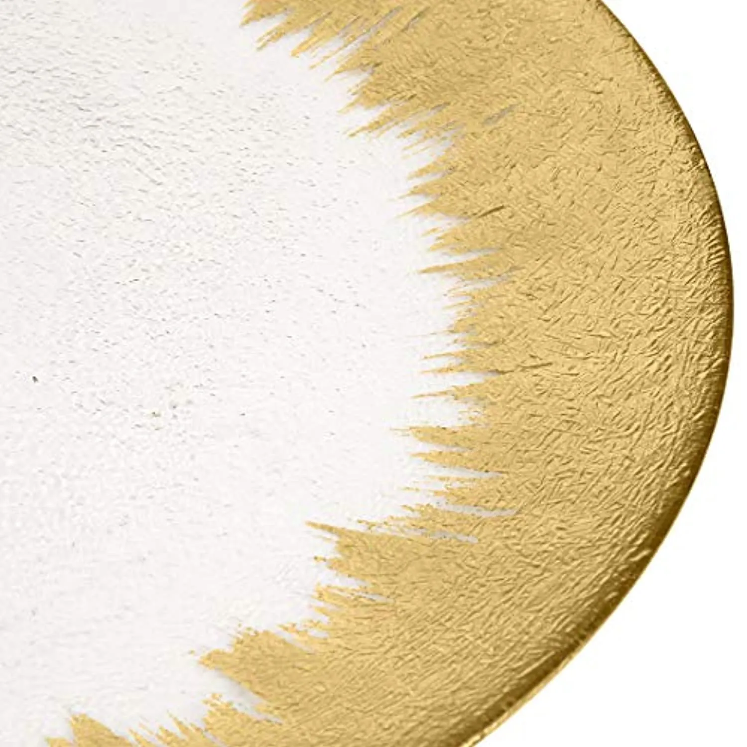 13" Brush Gold Foil Leaf Rim Glass Charger Plates, Modern Glam Look, Bulk Set of 4