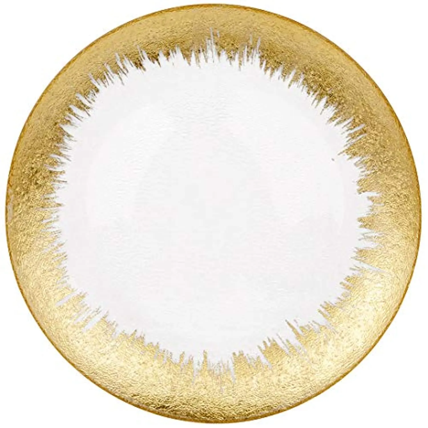 13" Brush Gold Foil Leaf Rim Glass Charger Plates, Modern Glam Look, Bulk Set of 4