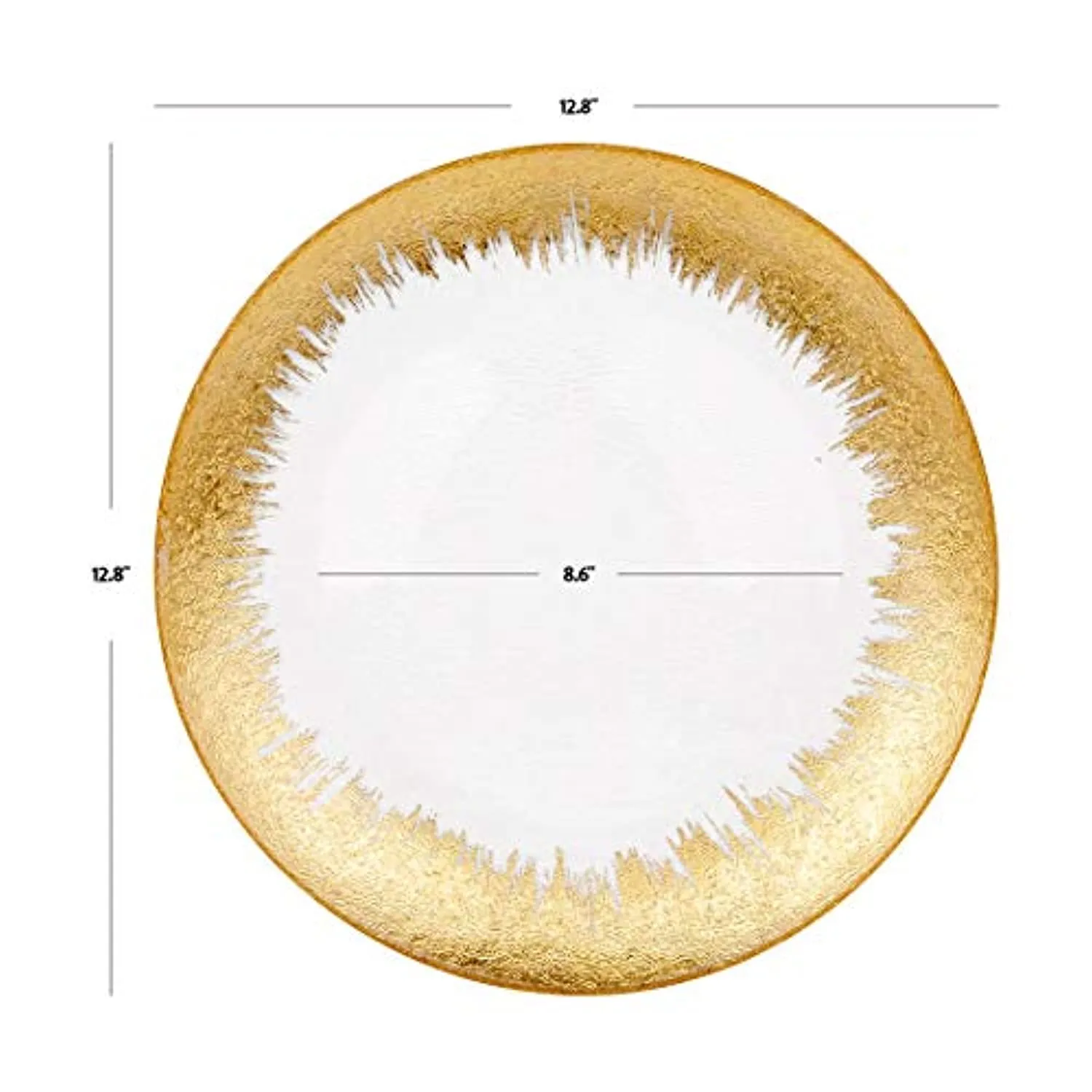 13" Brush Gold Foil Leaf Rim Glass Charger Plates, Modern Glam Look, Bulk Set of 4