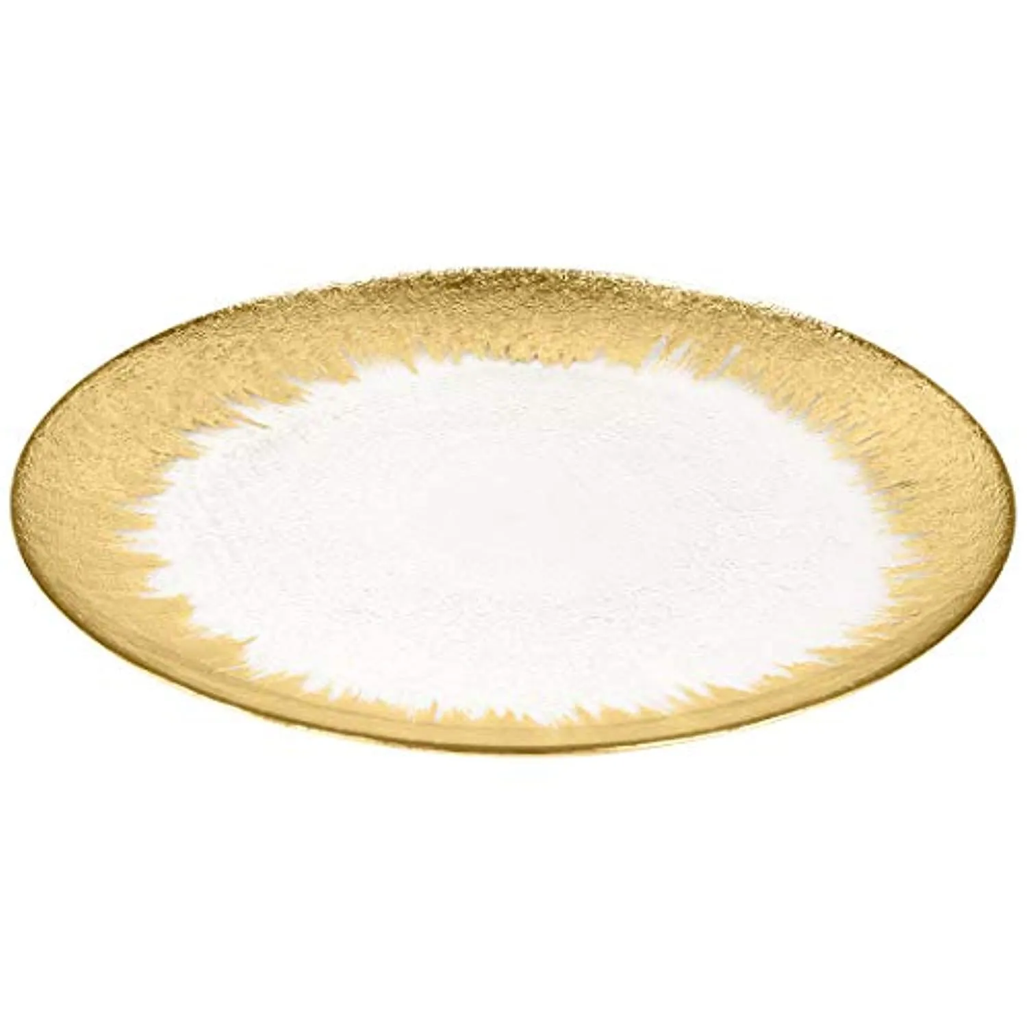 13" Brush Gold Foil Leaf Rim Glass Charger Plates, Modern Glam Look, Bulk Set of 4