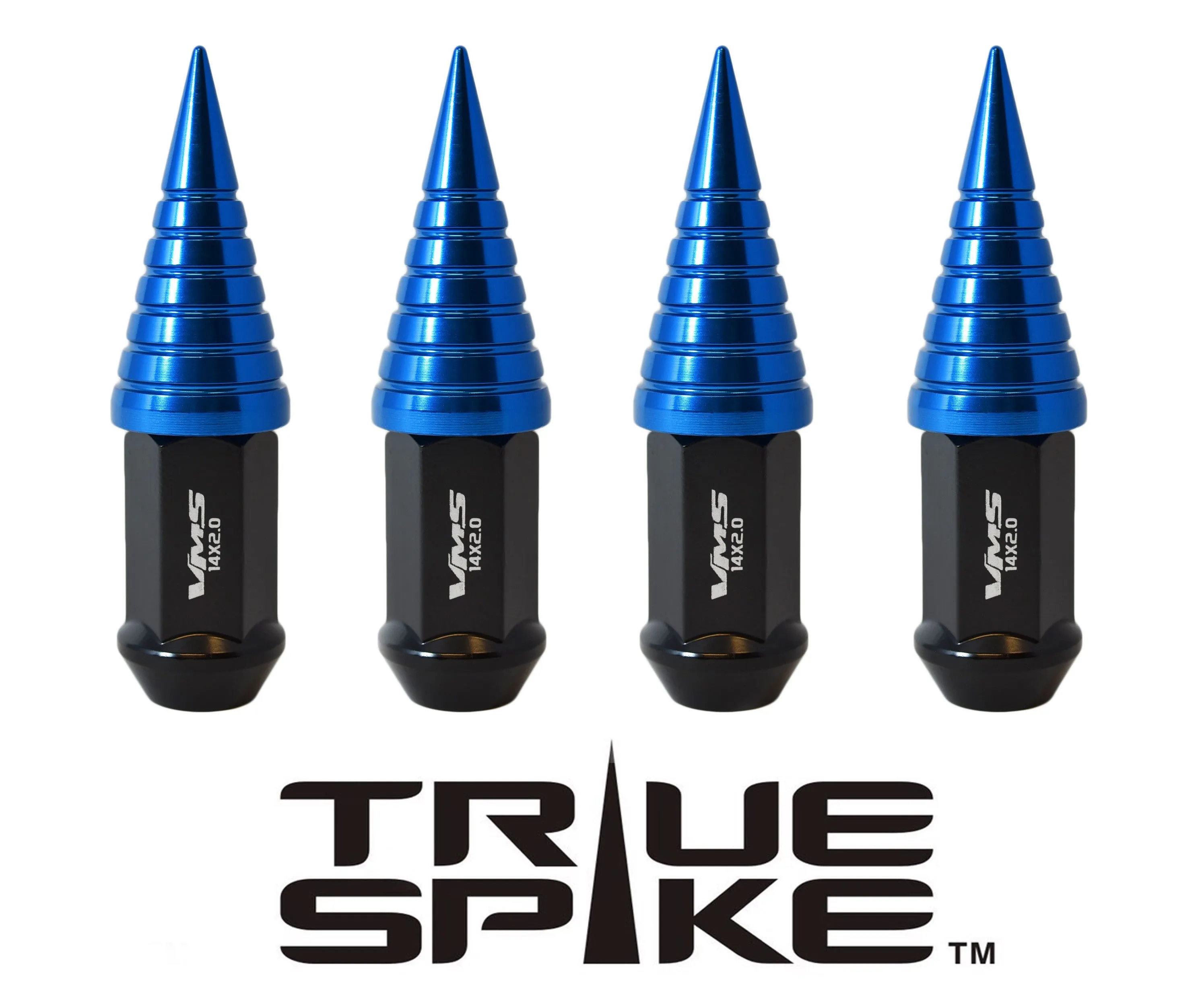 14X1.5 MM 89MM LONG CAR ONLY!!! NO TRUCKS!!! CNC MACHINED FORGED STEEL EXTENDED SPIRAL SPIKE (25MM DIAMETER) LUG NUTS ANODIZED ALUMINUM CAPS // 25MM CAP DIAMETER 51MM CAP LENGTH PART # LGC022