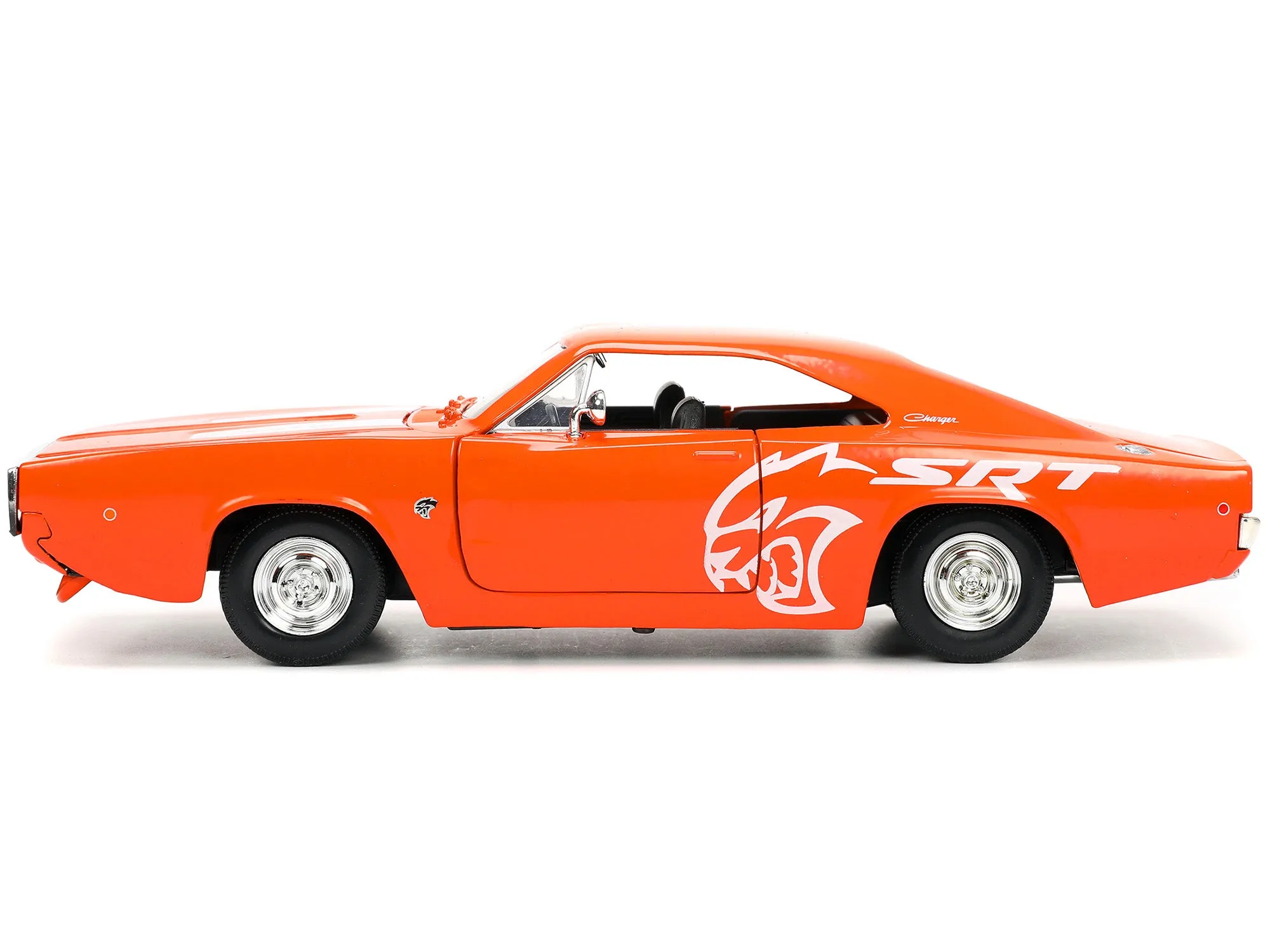 1968 Dodge Charger R/T SRT Orange with White Stripes and Graphics "Bigtime Muscle" Series 1/24 Diecast Model Car by Jada