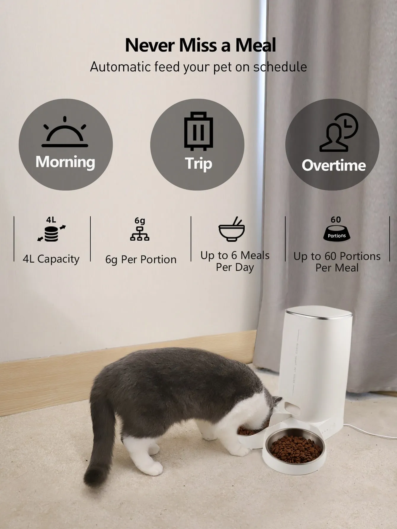 1pc Double Basin Pet Smart Feeder with WIFI Function 4L Capacity Only with USB Data Cable Delivery Without Adapter