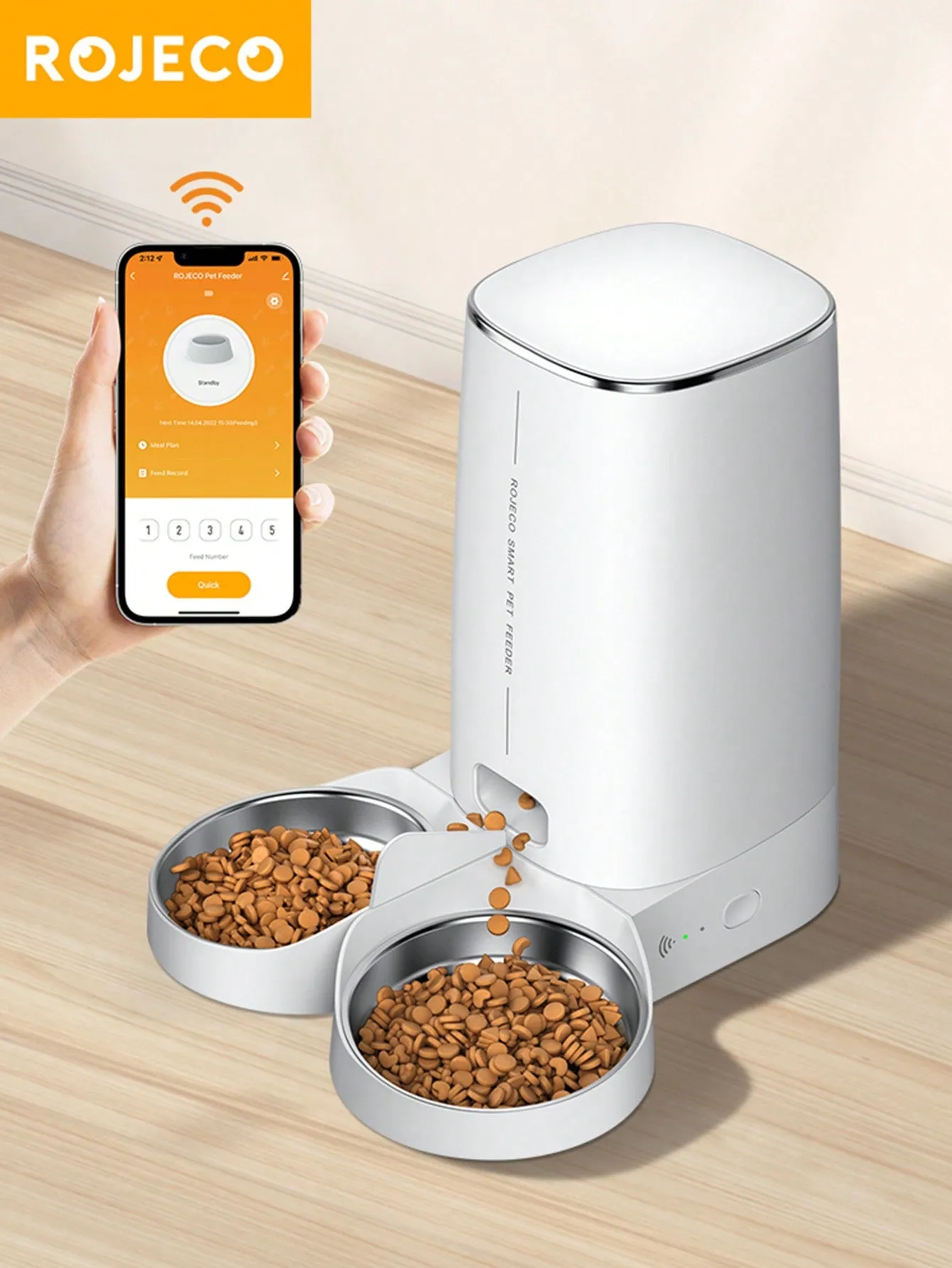 1pc Double Basin Pet Smart Feeder with WIFI Function 4L Capacity Only with USB Data Cable Delivery Without Adapter