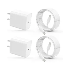 2-Pack Djyqwin 20W Type C Charger Block w/2-Pack 6ft USB C Cable