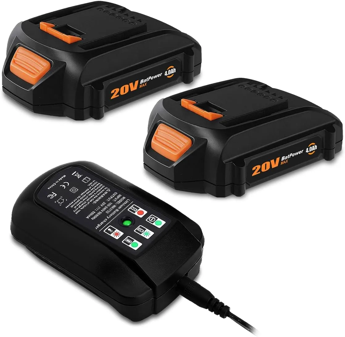 20V 4.0Ah WA3575 Compact Batteries with Charger Combo Replacement for WORX 20V Battery and Charger Kit WA3742 WA3520 WA3525 WA3575 Battery and Charger