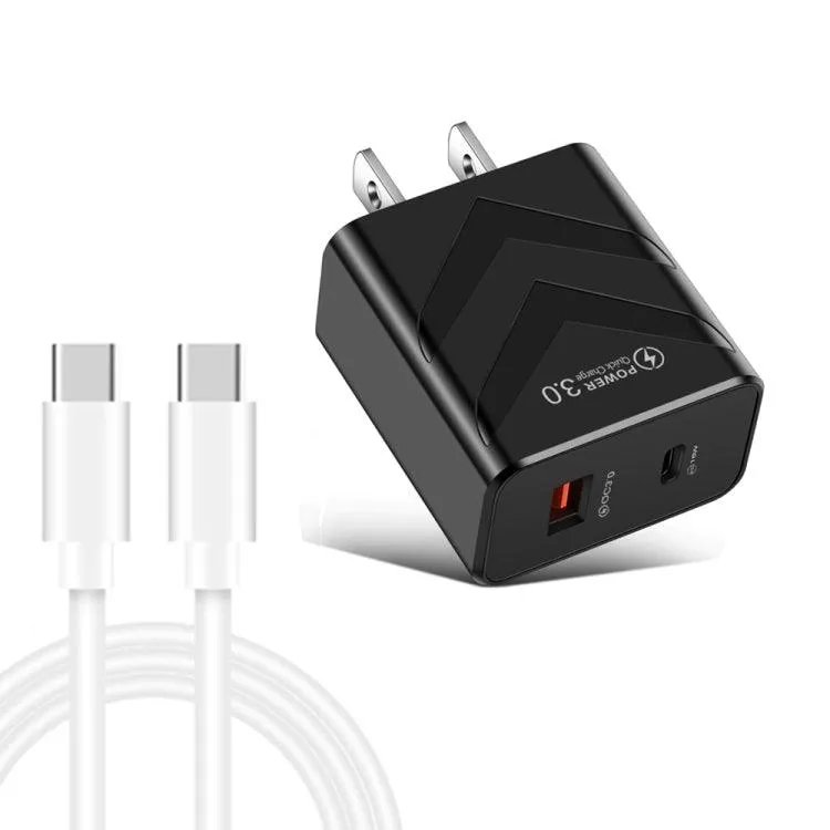 20W Dual-Port Fast Charging Travel Charger with USB-C Cable - PD & QC 3.0 Compatible