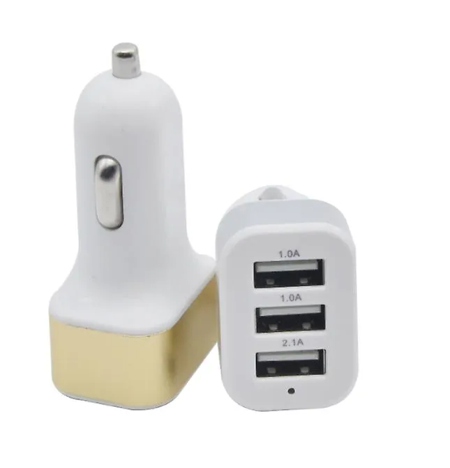 2Pcs white blue 3 USB square phone car charger AZ13814