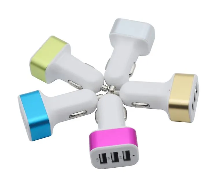 2Pcs white blue 3 USB square phone car charger AZ13814