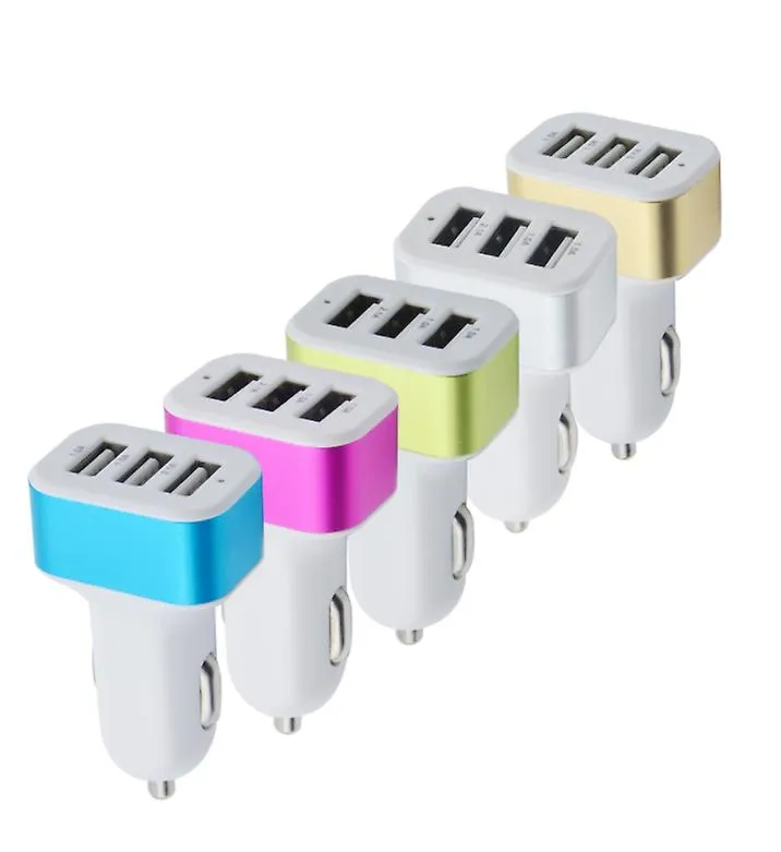 2Pcs white blue 3 USB square phone car charger AZ13814