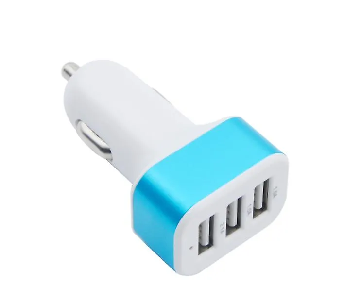 2Pcs white blue 3 USB square phone car charger AZ13814