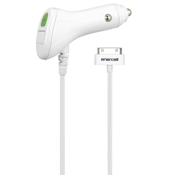 30-Pin Apple iPhone Car Charger with Extra USB Port 1.5A - White