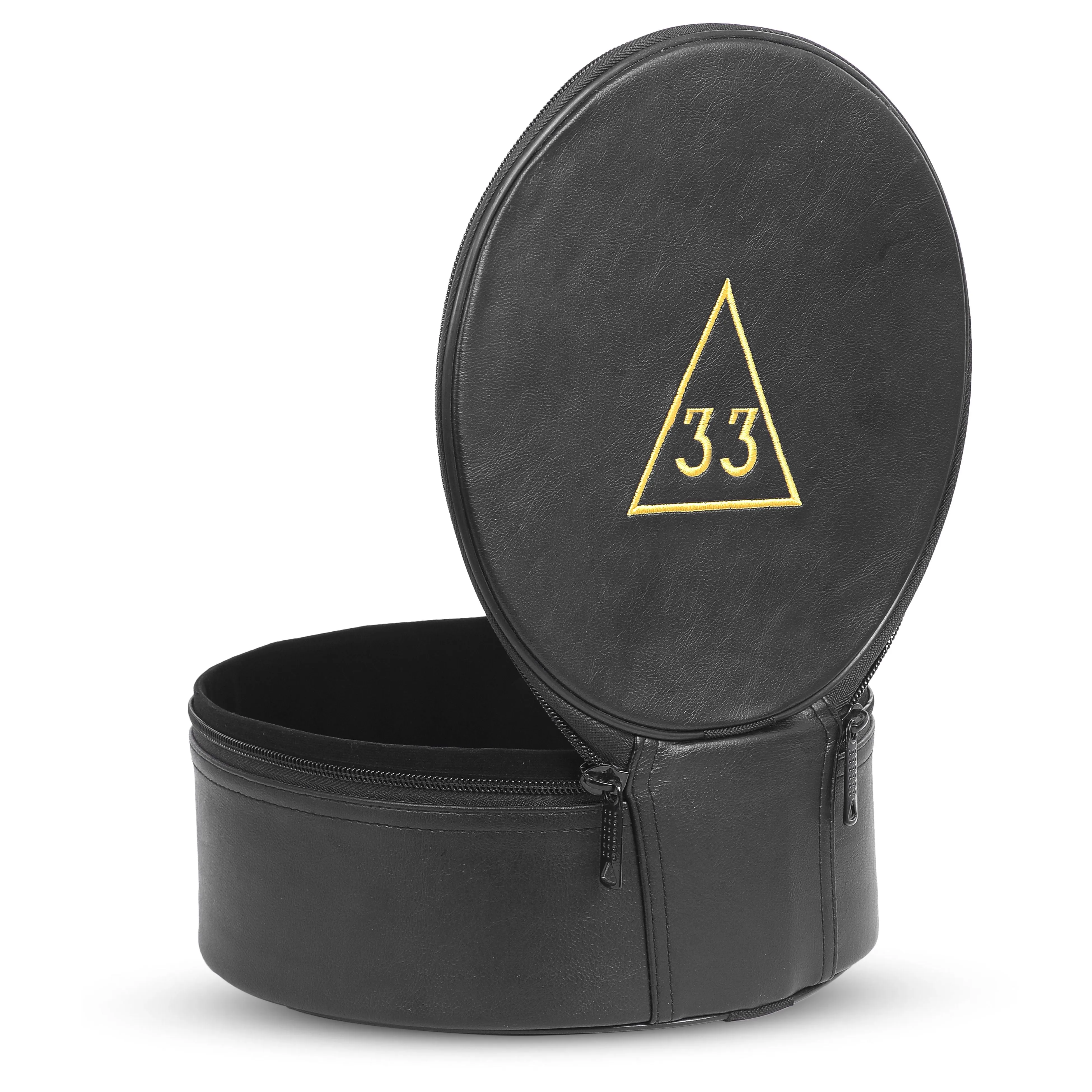 33rd Degree Scottish Rite Crown Cap Case - Black Leather And Gold