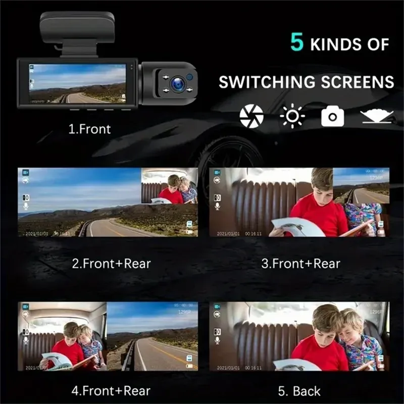 360° Dual View Car Dash Camera with 32GB Card