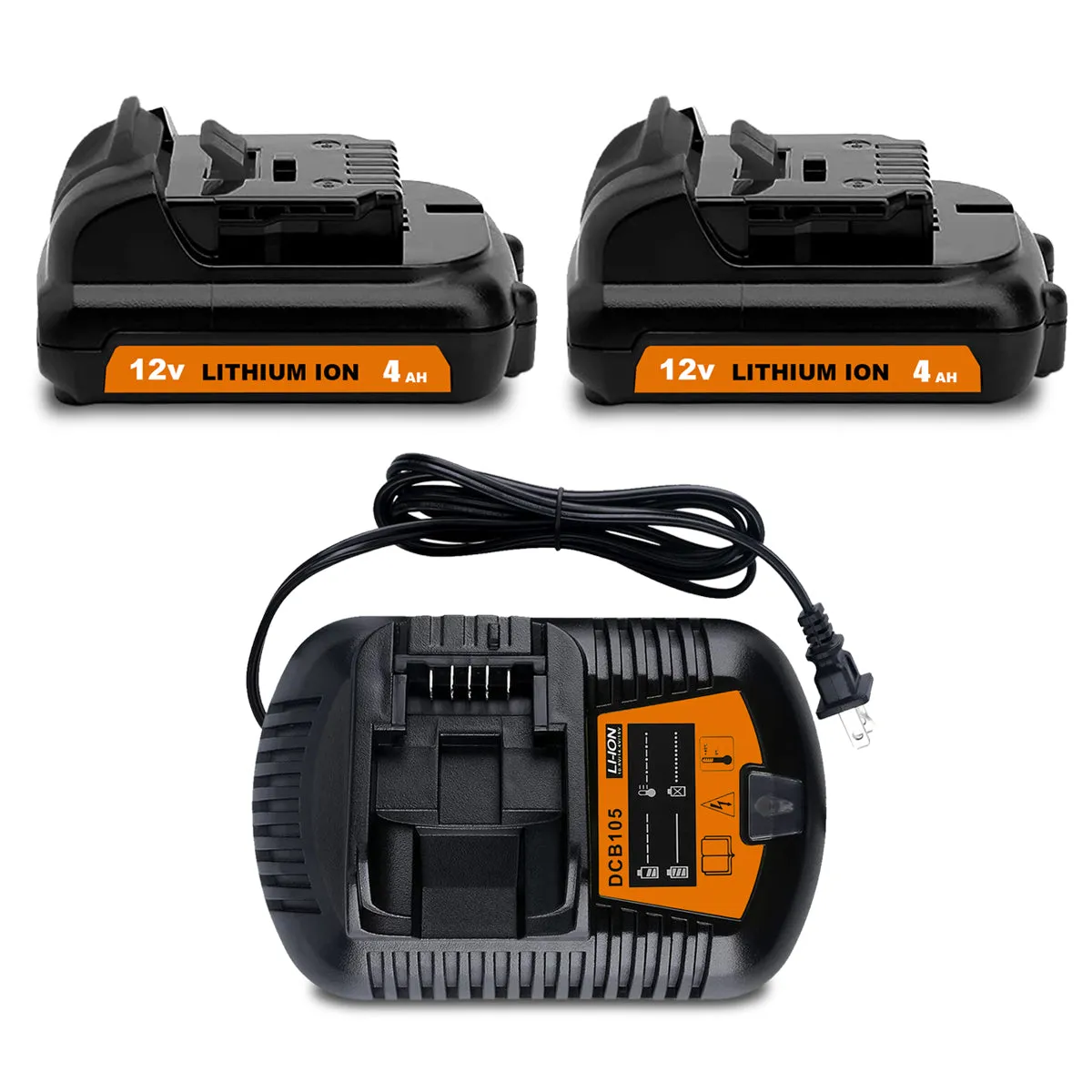 4.0Ah DCB124 12V Battery and Charger Kit Replacement for Dewalt 12V Lithium Compact Battery and Charger Combo 3Ah 2.0Ah DCB122 1.5Ah DCB120