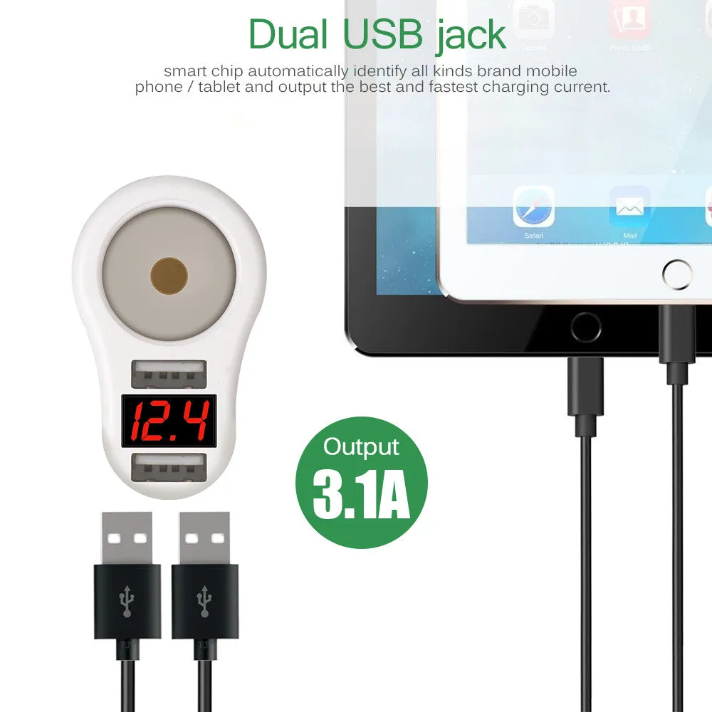 5V 3.1A Dual USB Car Charger / Glass Breaker For iPhone iPad Samsung 12V-24V Car Cigarette Lighter Socket Adapter Charger