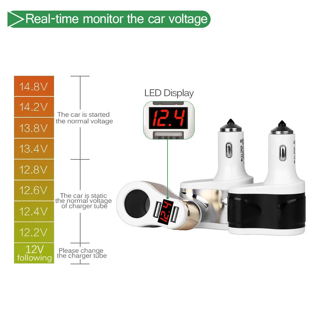 5V 3.1A Dual USB Car Charger / Glass Breaker For iPhone iPad Samsung 12V-24V Car Cigarette Lighter Socket Adapter Charger