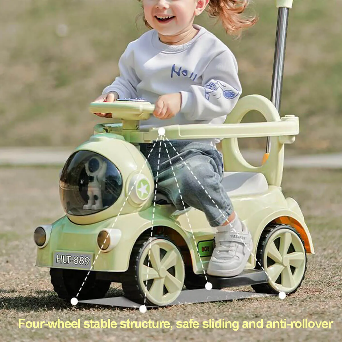 6V Kids Electric Ride On Car Adjustable Push Bar 3-IN-1 Push Car with Lights & Music