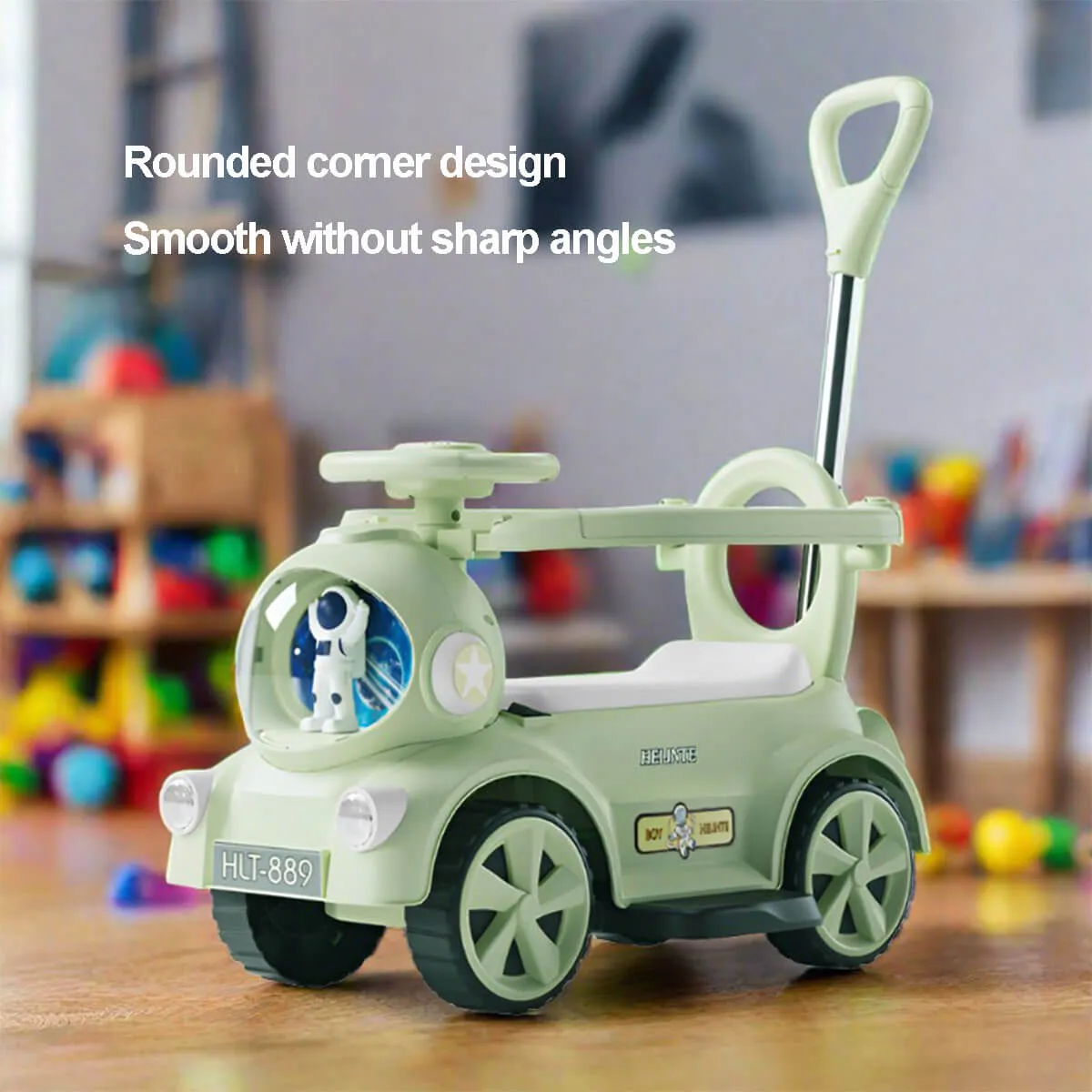 6V Kids Electric Ride On Car Adjustable Push Bar 3-IN-1 Push Car with Lights & Music