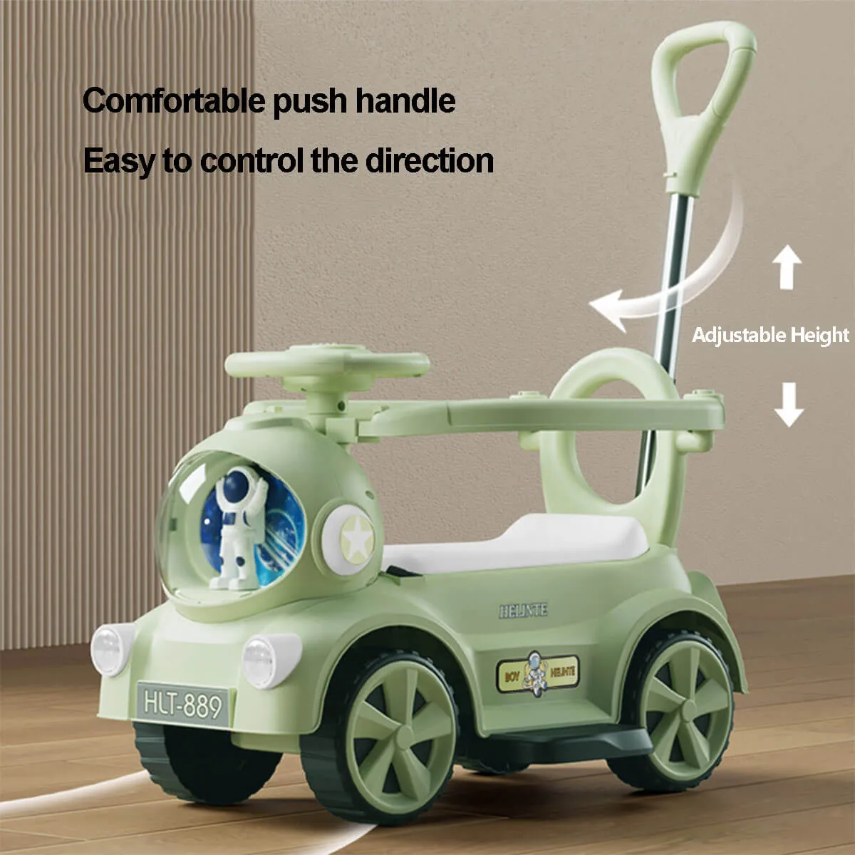 6V Kids Electric Ride On Car Adjustable Push Bar 3-IN-1 Push Car with Lights & Music