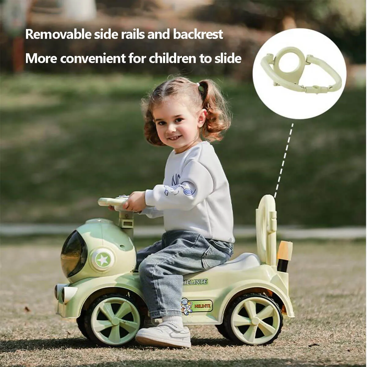 6V Kids Electric Ride On Car Adjustable Push Bar 3-IN-1 Push Car with Lights & Music