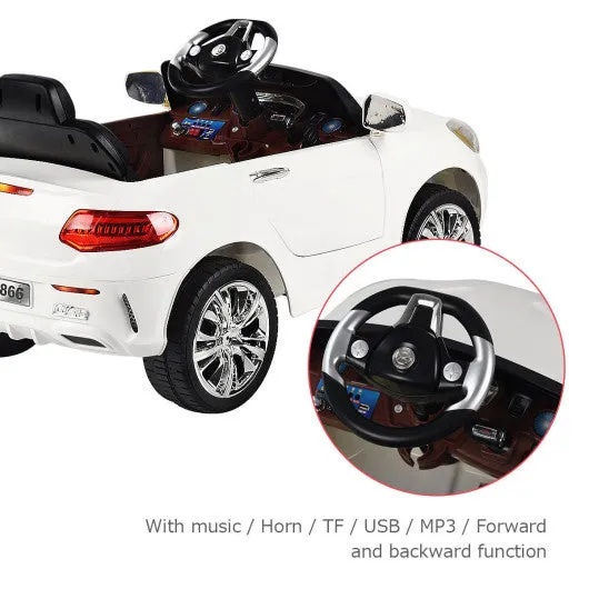 6V Kids Remote Control Battery Powered LED Lights Riding Car-White