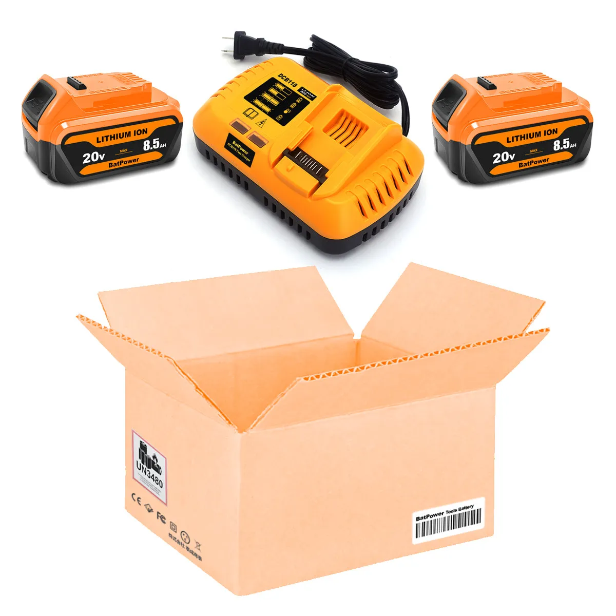 8.5Ah 20V Max Battery and Charger Combo Replacement for Dewalt 20V Battery and Charger Kit 8Ah 7Ah 6Ah DCB208 DCB207 DCB206 Compatible with Dewalt 20v Batteries with Charger