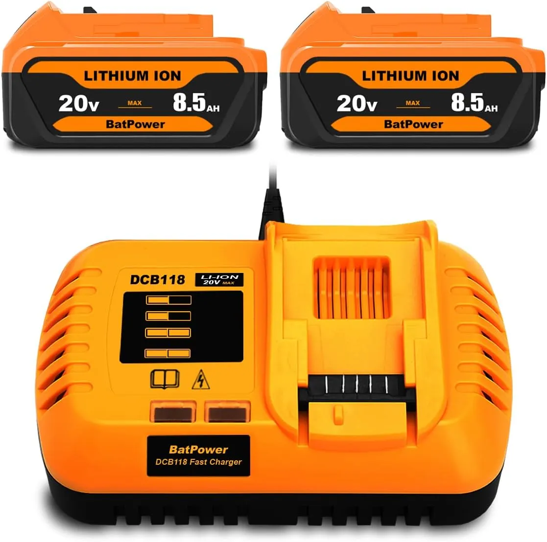 8.5Ah 20V Max Battery and Charger Combo Replacement for Dewalt 20V Battery and Charger Kit 8Ah 7Ah 6Ah DCB208 DCB207 DCB206 Compatible with Dewalt 20v Batteries with Charger