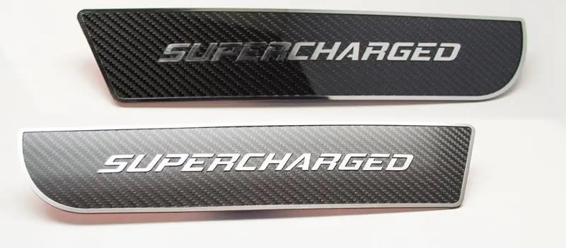 American Car Craft Front Carbon Fiber "SUPERCHARGED" Door Badge 2pc: Dodge Charger 2011 - 2023