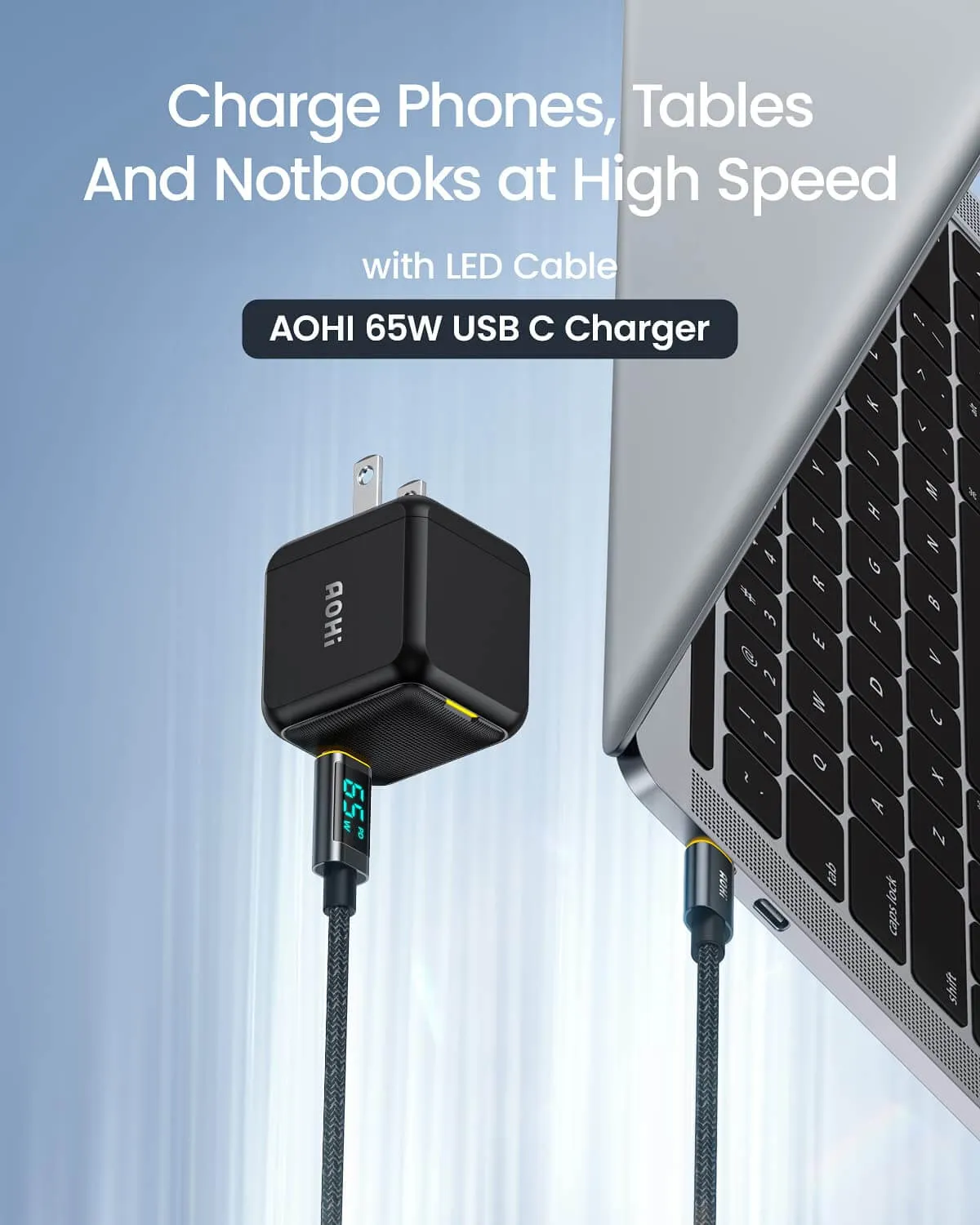 AOHI Magcube 65W GaN  PD Fast Charger Set with LED Cable