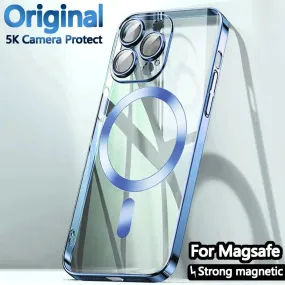 Apple MagSafe Case Original Clear Plating Cover For Apple Magnet Magsafe Case Iphone 15 14 Plus 13 12 11 Pro Max X Xs Xr 5K 10H Glas Camera Protect