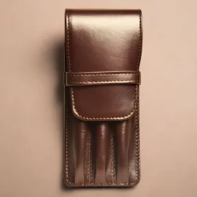 Aston Leather 3 Pen Case - Brown