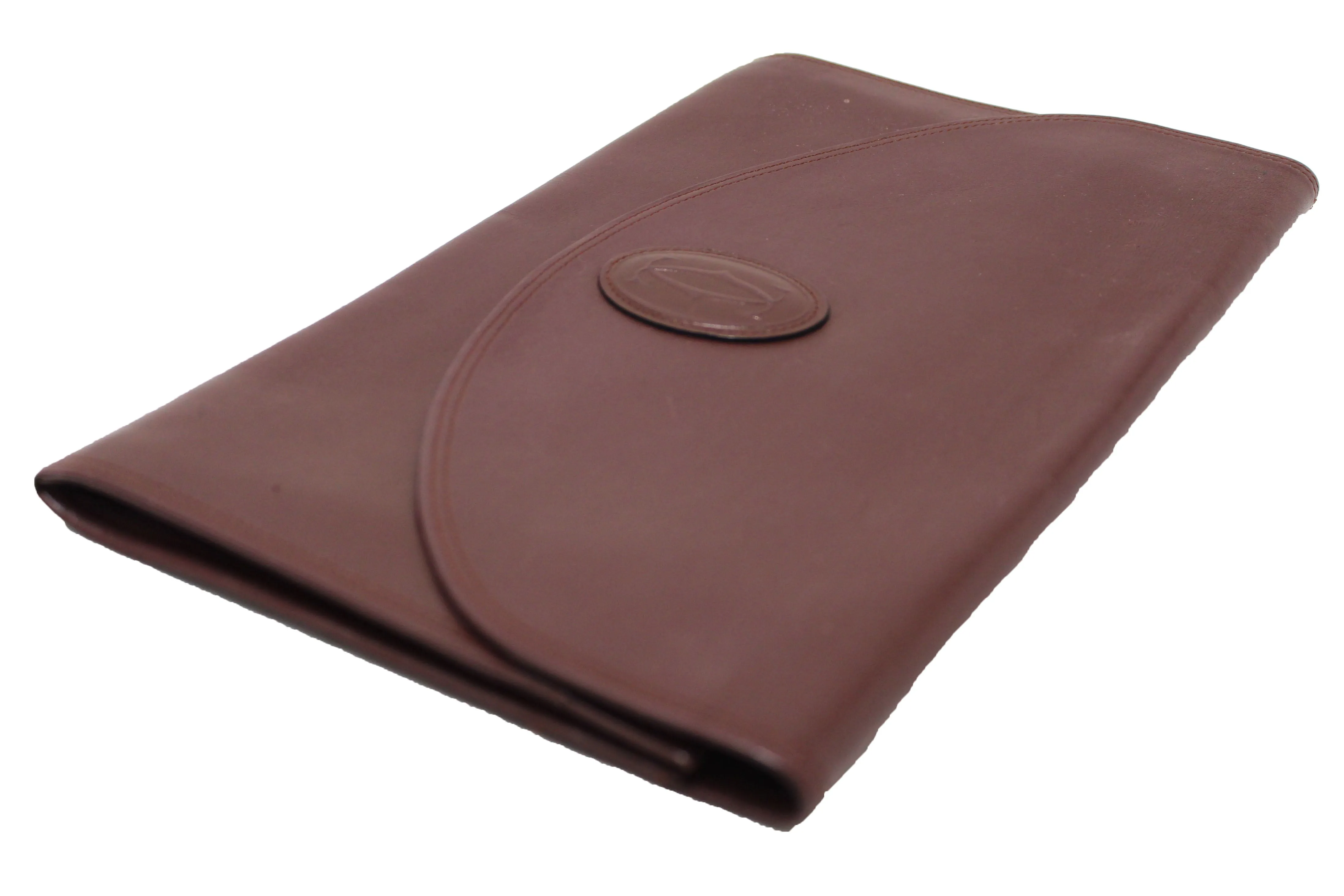 Authentic Cartier Burgundy Calfskin Leather Envelope Portfolio Pouch