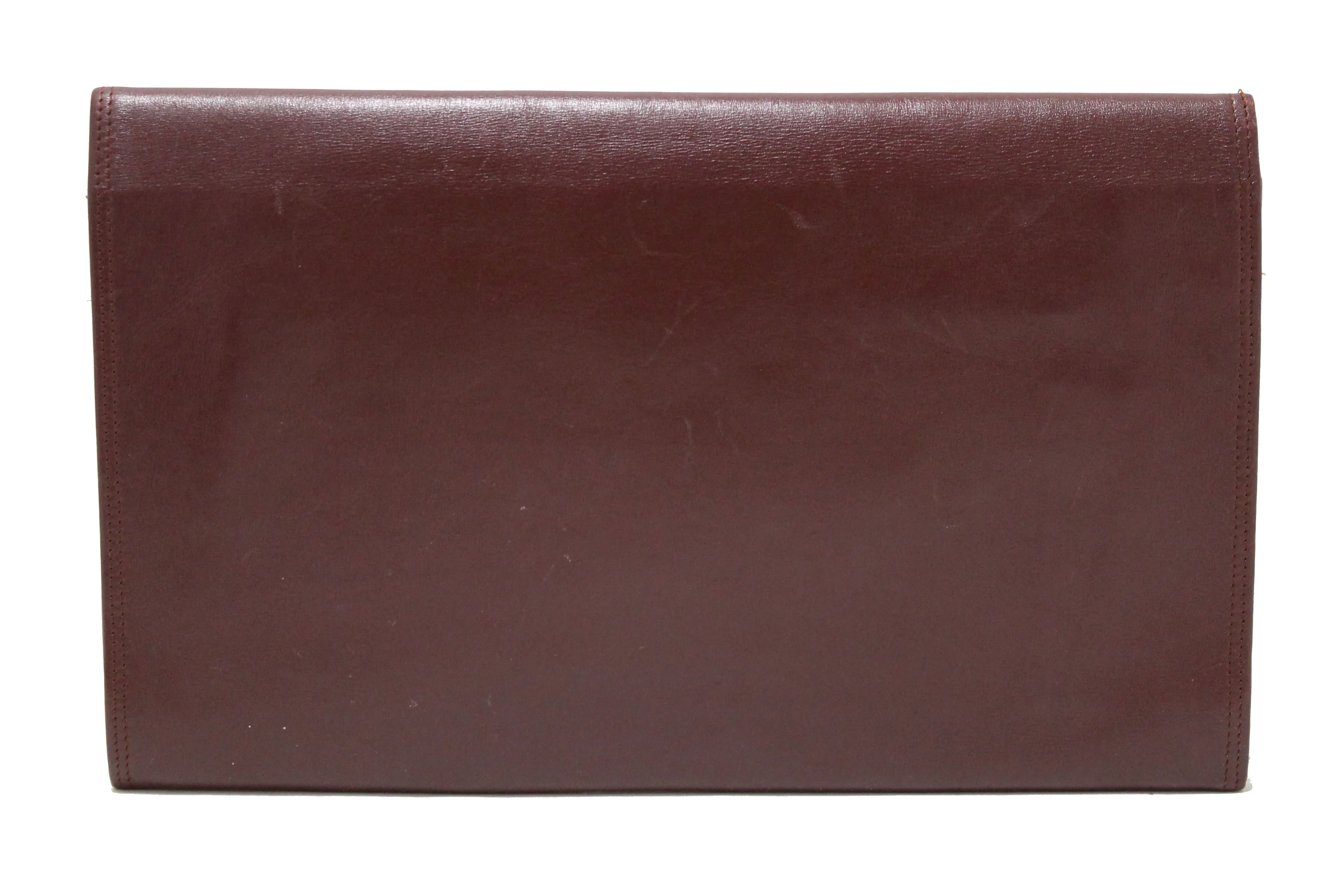 Authentic Cartier Burgundy Calfskin Leather Envelope Portfolio Pouch